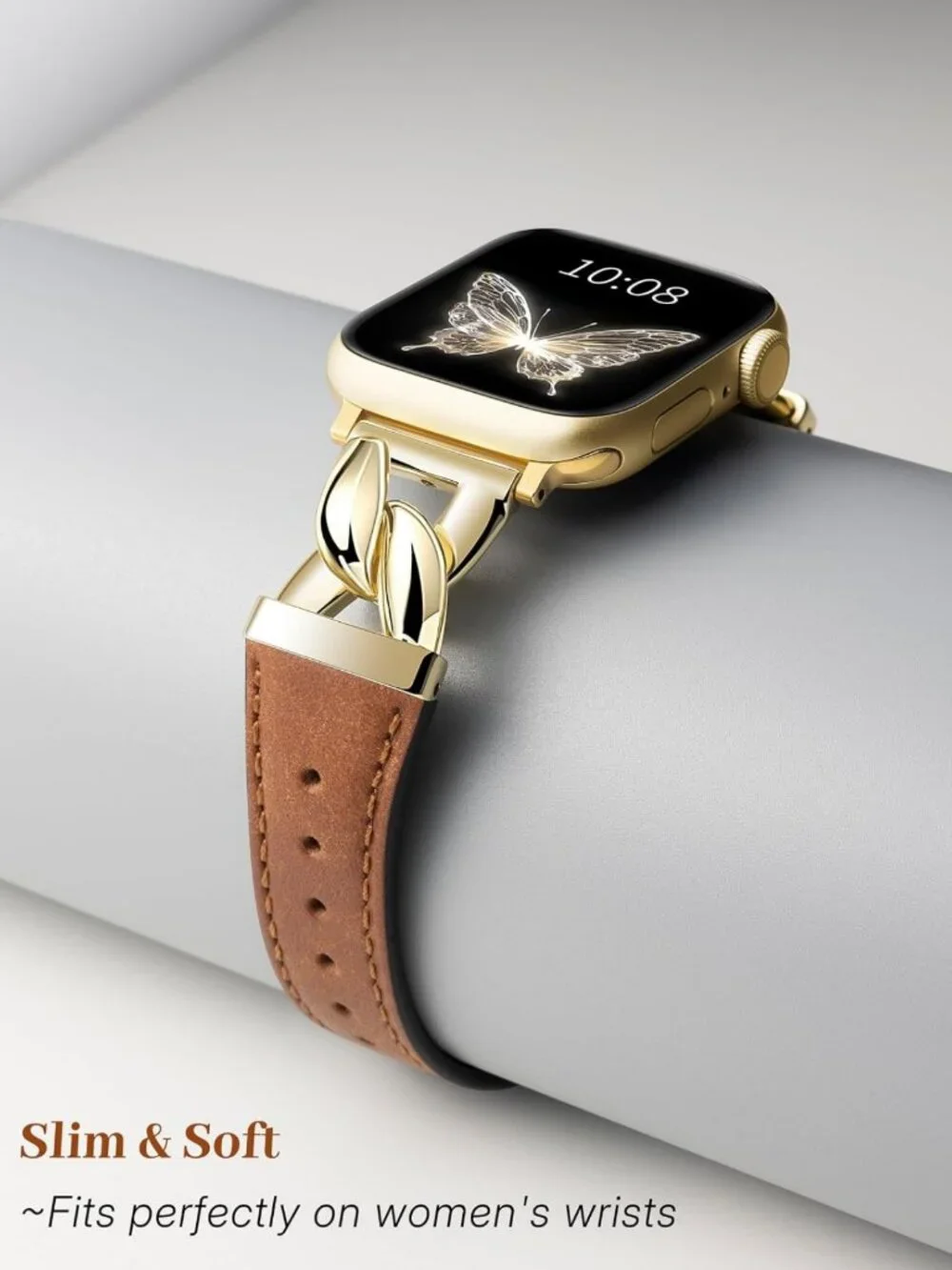 Elegant Genuine Leather Apple Watch Band - Slim Fit, Interlocking Connector